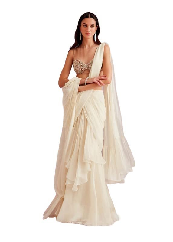 Version 1.0.0 Women's frill ruffle ready to wear saree for wedding mehandi party diwali haldi reception navratra gift - Image 1