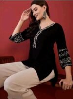 Short Kurti for Women | Indian Women's Tunics Tops | Rayon Top with 3/4 Designer Sleeves | Kurta Shirt Top for Ladies - Image 4
