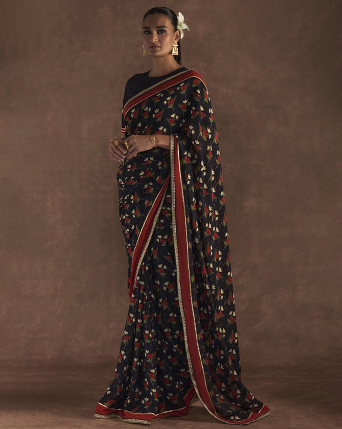 -1117Wx1400H-466514787-black-MODEL2 BLACK IRISBUD SAREE Saree - Image 1