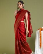 Woven Saree with Contrast Border - Image 4