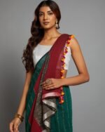 Women Sequins Cotton Saree - Image 4