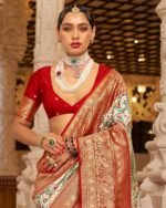 Women Woven Saree with Contrast Border - Image 4